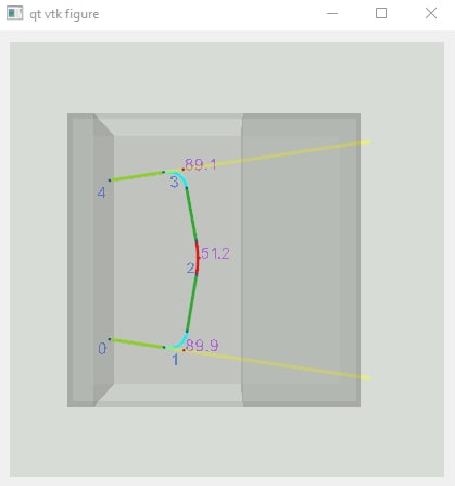View of a route with numbered straight runs and bends annotated with their angles in degrees